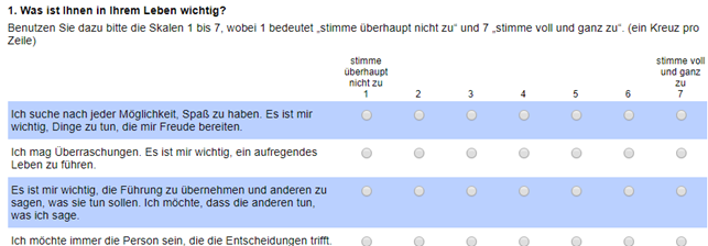 Beispiel Skala im Fragebogen